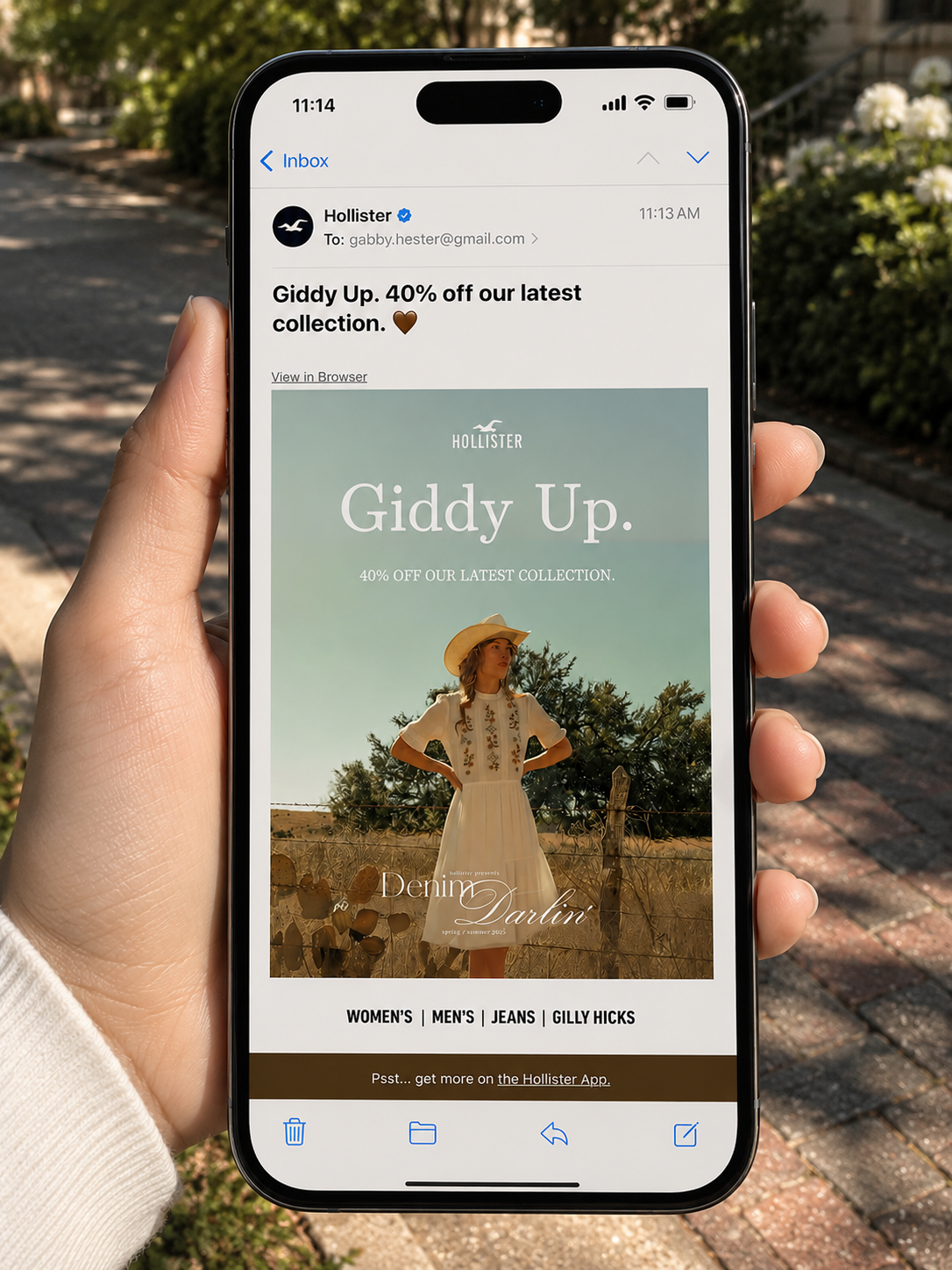 Hollister Instagram mockup — Denim Darlin' feed post