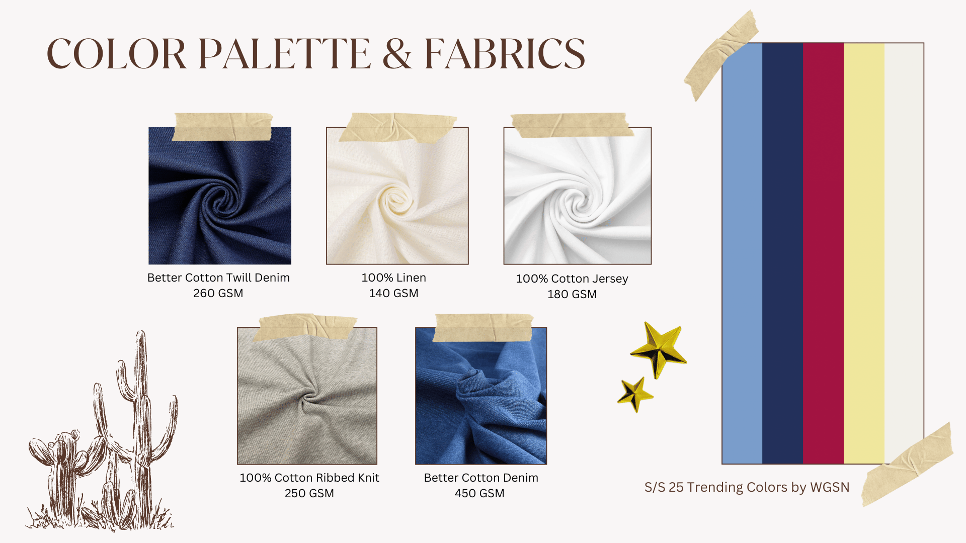 Denim Darlin' finalized color palette and fabric samples