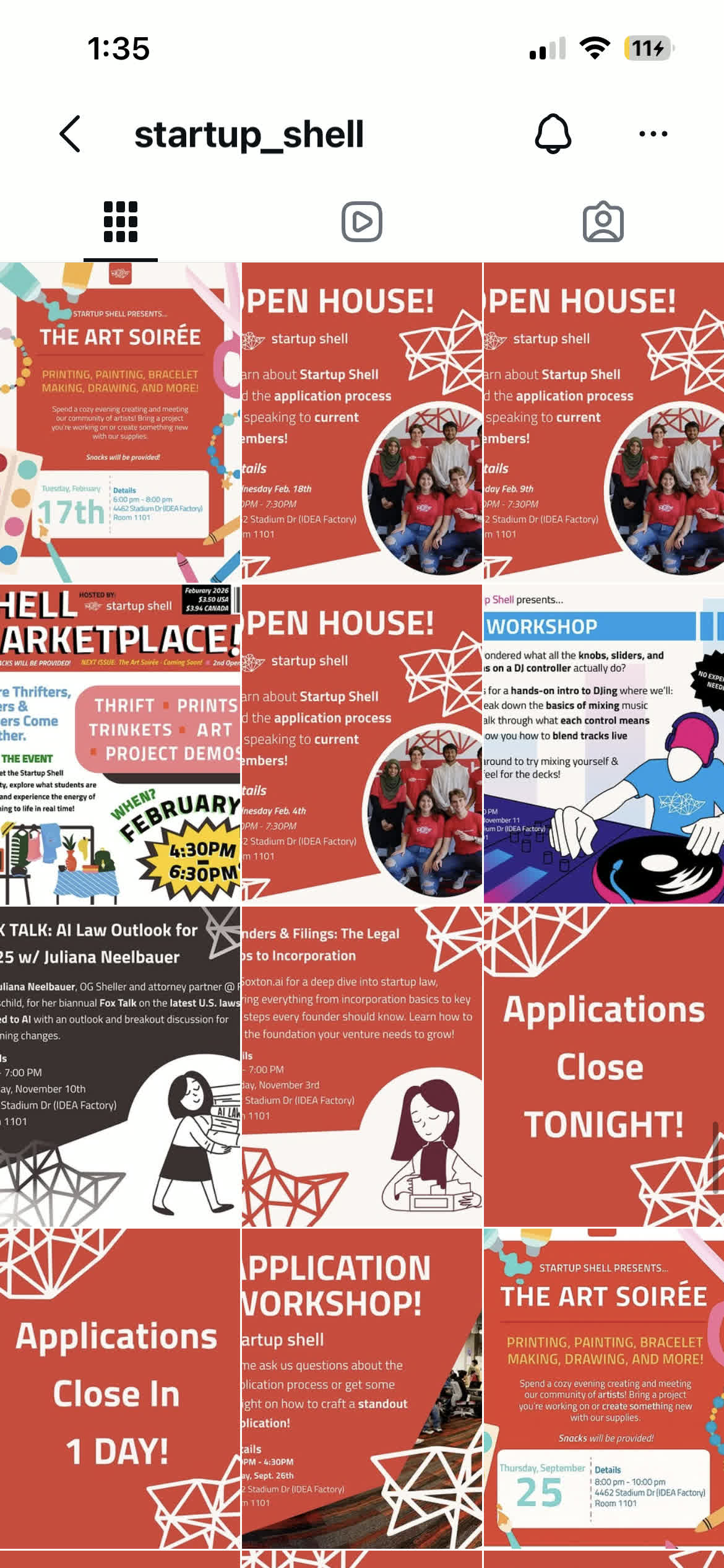 Startup Shell Instagram before, invite graphic only