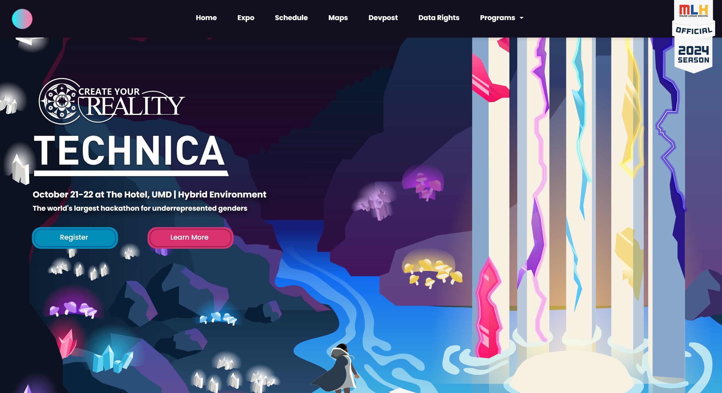 2023.gotechnica.org homepage using the Create Your Reality theme